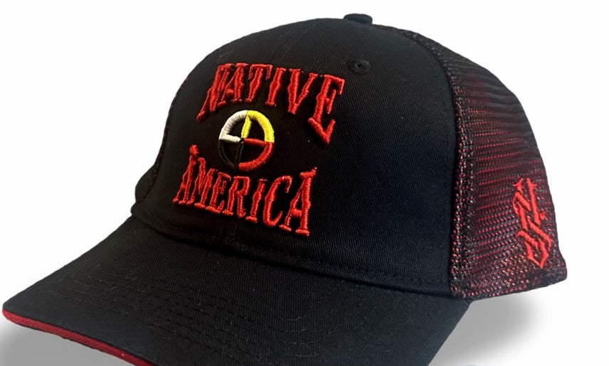 Hat Black and Red, NATIVE AMERICA, by Vividus, Mesh Back